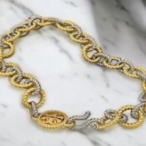 NWT Tory Burch Textured Rope Gold and Silver Metal Necklace TWO TONE